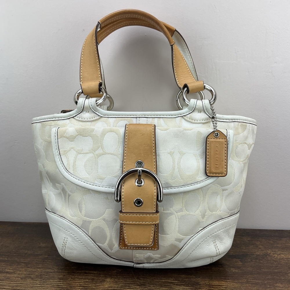 Coach Y2K Soho Signature Jacquard Buckle Tote Bag 1853 White Leather Vintage